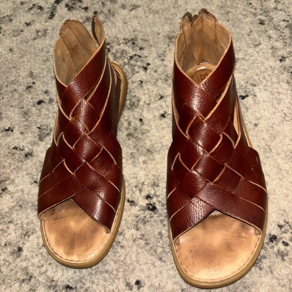 Born Iwa Woven Brown Leather ankle length Sandals size 7 - Picture 7 of 13